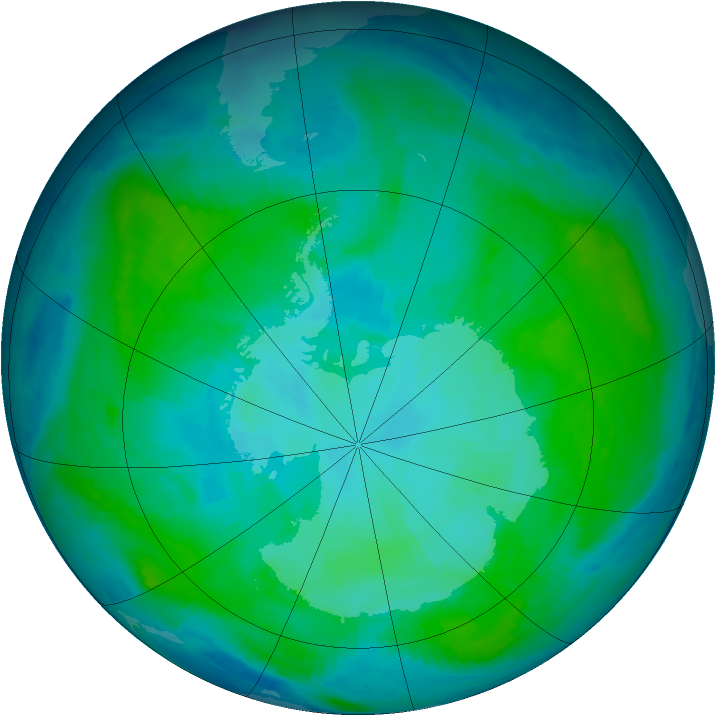 Antarctic ozone map for 21 January 1997